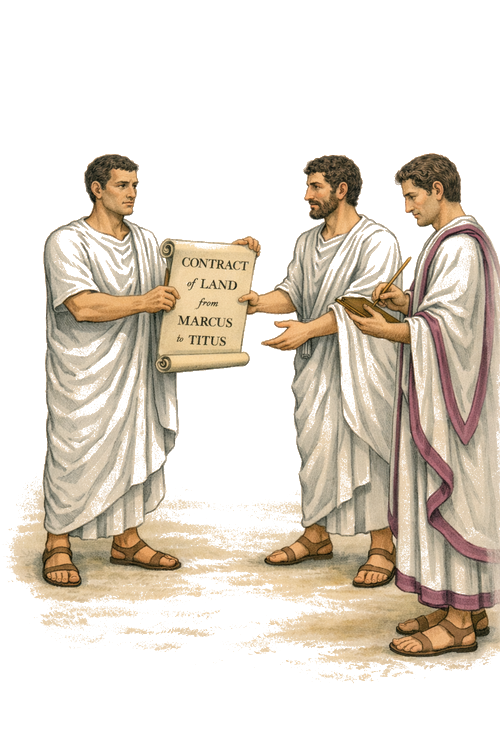 Roman citizens exchanging a land contract